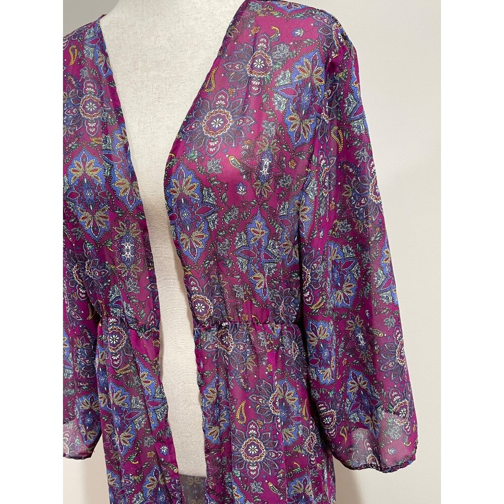 True Craft Duster Womens L Purple Print Gathered Waist Cover Up - Picture 3 of 7